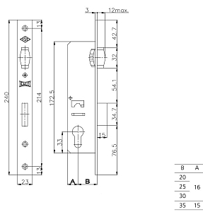 Kale  Корпус замка 155-BS25-R-23NP-(SP,Ros) (без цилиндра) STB 15525000009 #235324